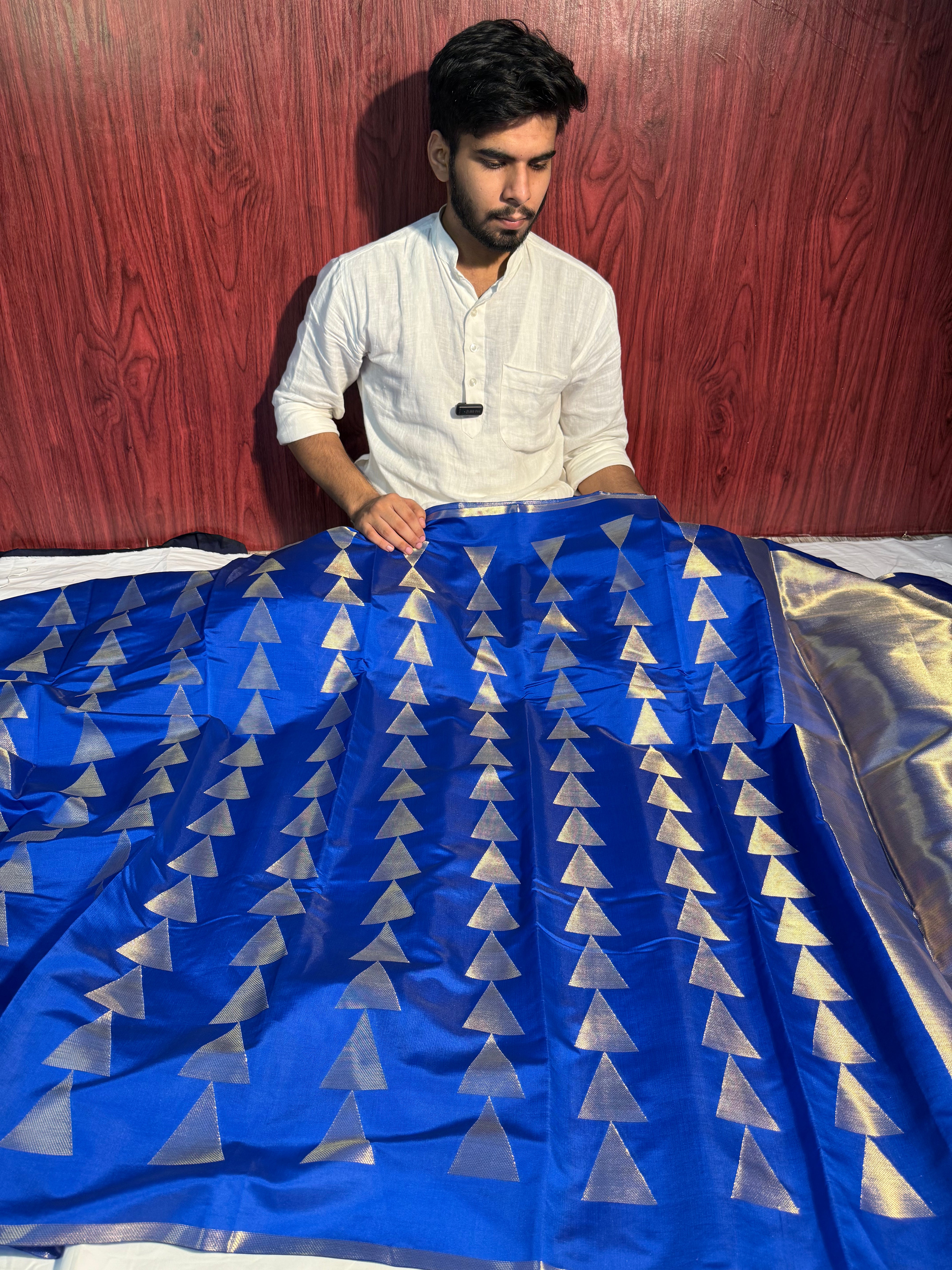 blue katan silk saree