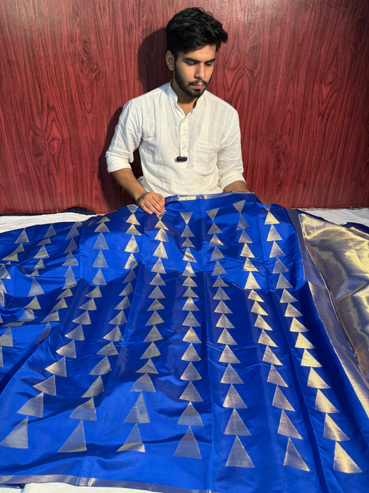 blue katan silk saree