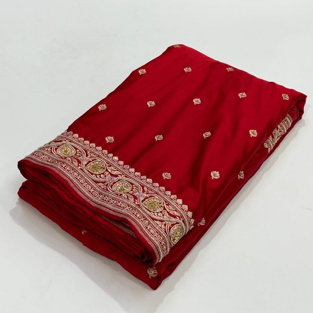 BRIDAL RED PREMIUM MASHRU KATAN BUTI WEAVE BANARASI SAREE