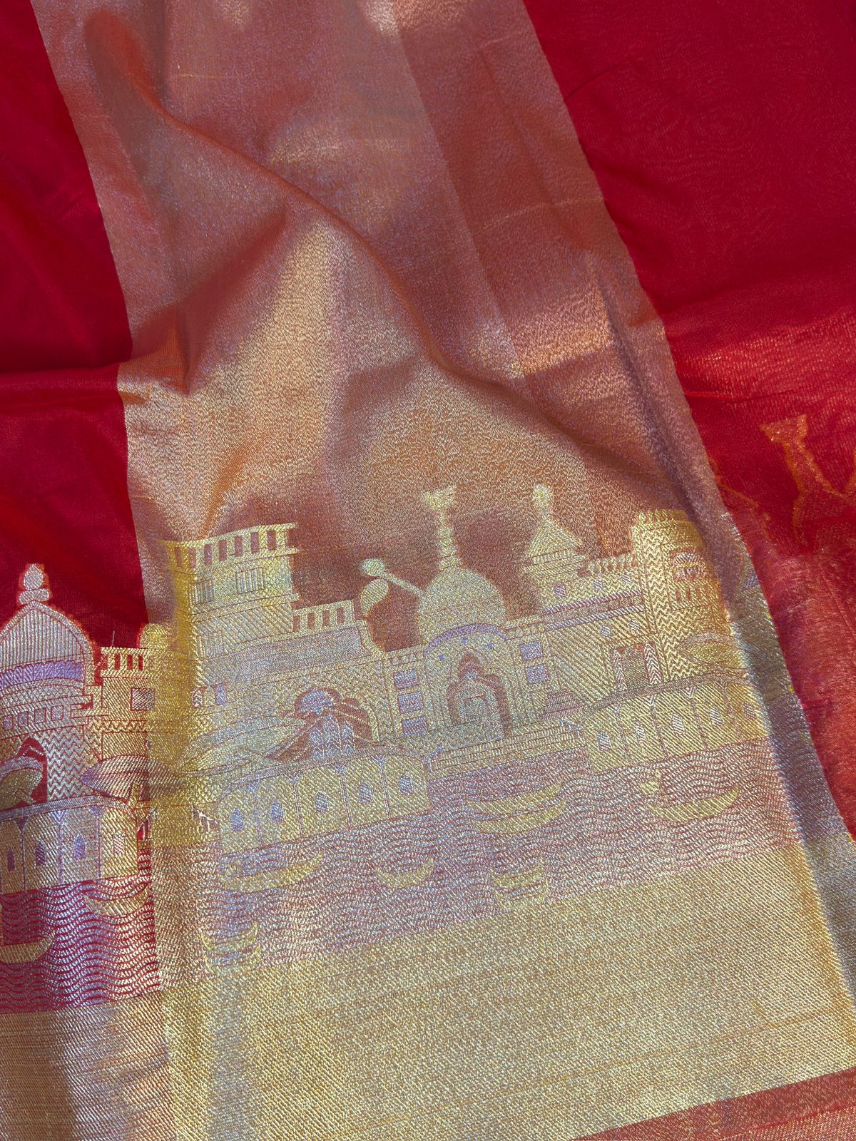 Premium Ghat Design Red Soft Kaath Bandh Weave Warm Silk Banarasi Saree