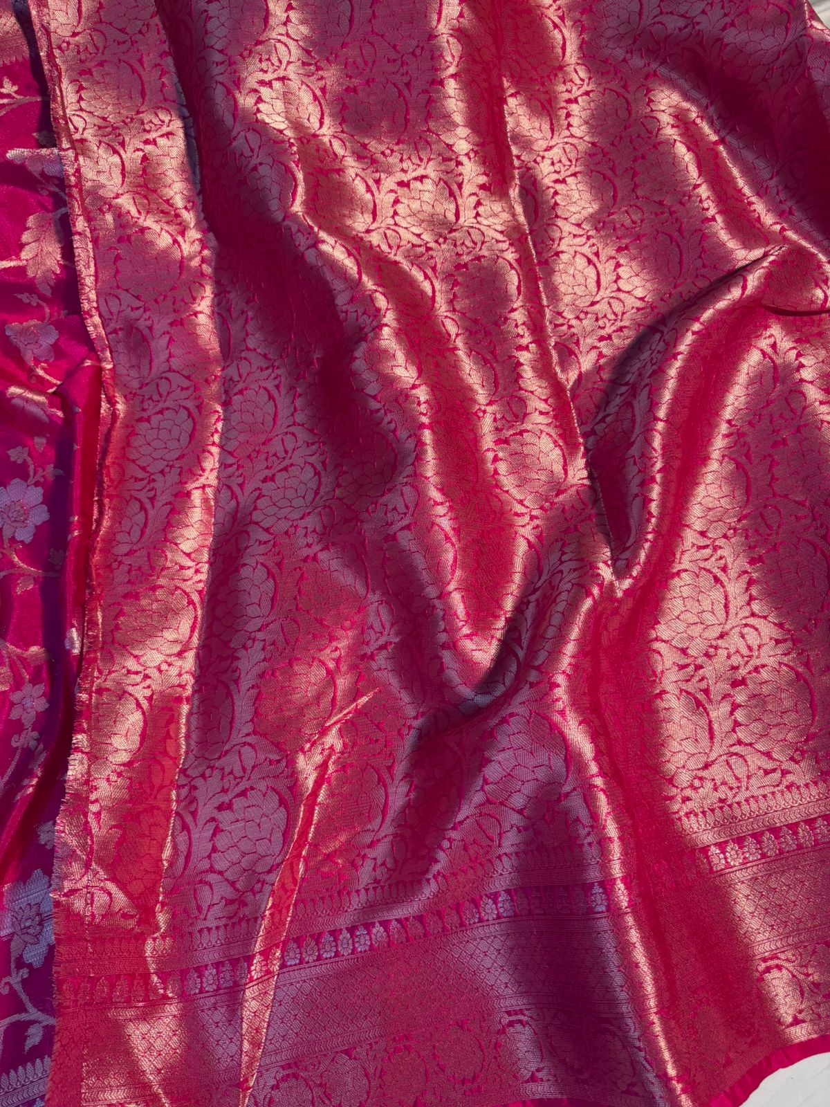 Rani Pink Chiniya Silk Floral Weave Banarasi Saree