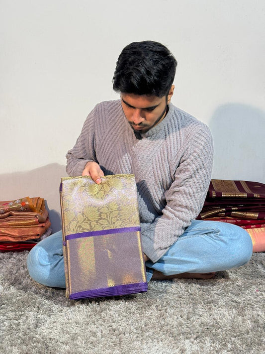 Premium Tissue Silk Banarasi Saree with Floral Zari Weave