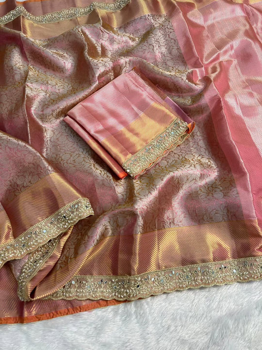 Bridal Banarasi Tissue Silk Saree with Premium Moti Lace