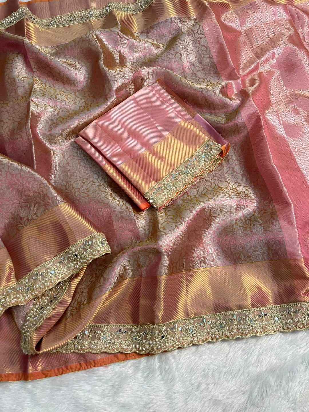 Bridal Banarasi Tissue Silk Saree with Premium Moti Lace