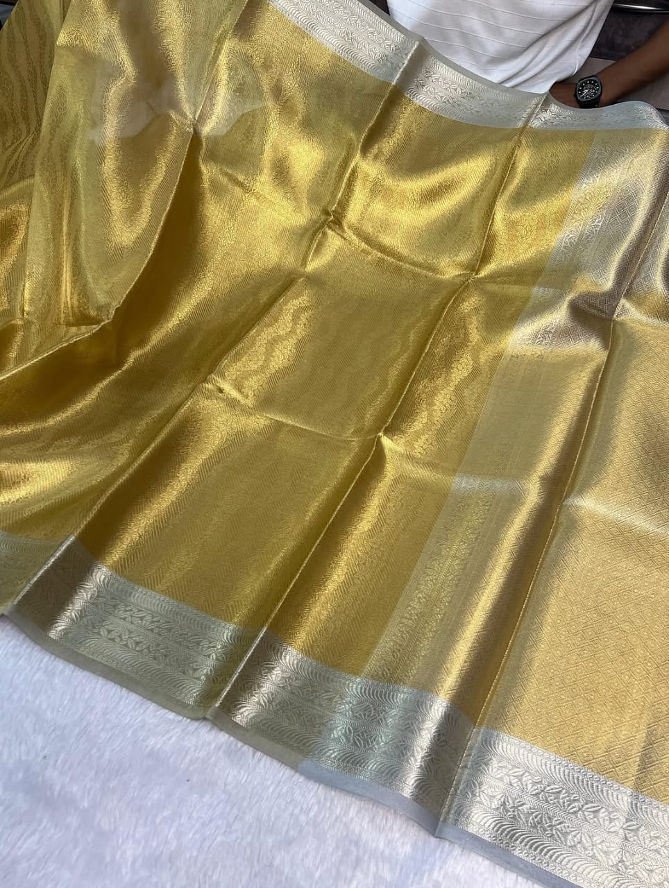 Gold With Silver Premium Banarasi Tissue Silk Saree