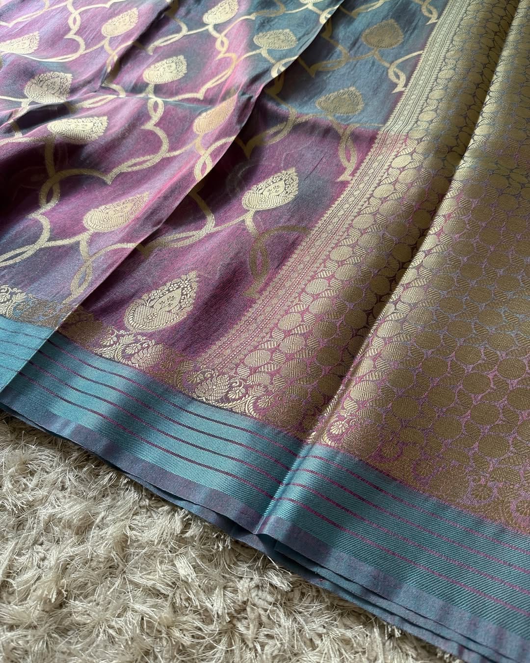 Dual Shaded Skyblue Traditional Banarasi Tissue Silk Saree