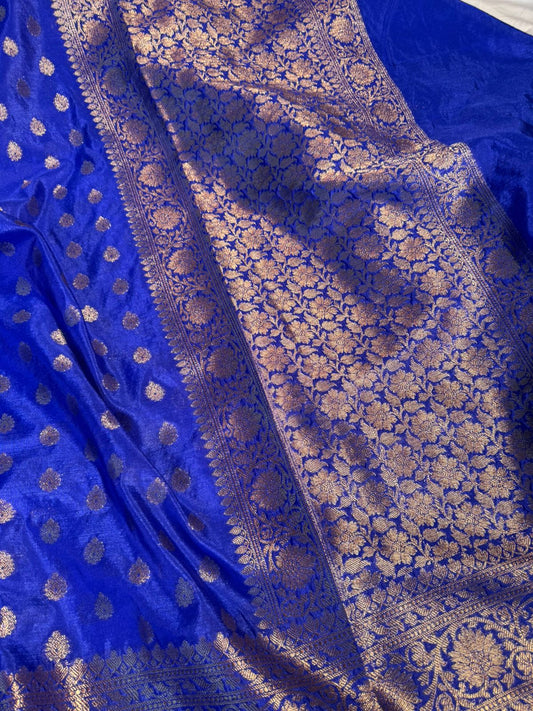 Royal Blue Premium Georgette Silk Buti Weave Banarasi Saree