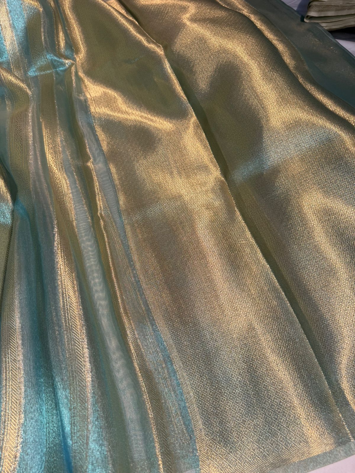 Metallic Blue Handloom Inspired Tissue Silk Designer Saree