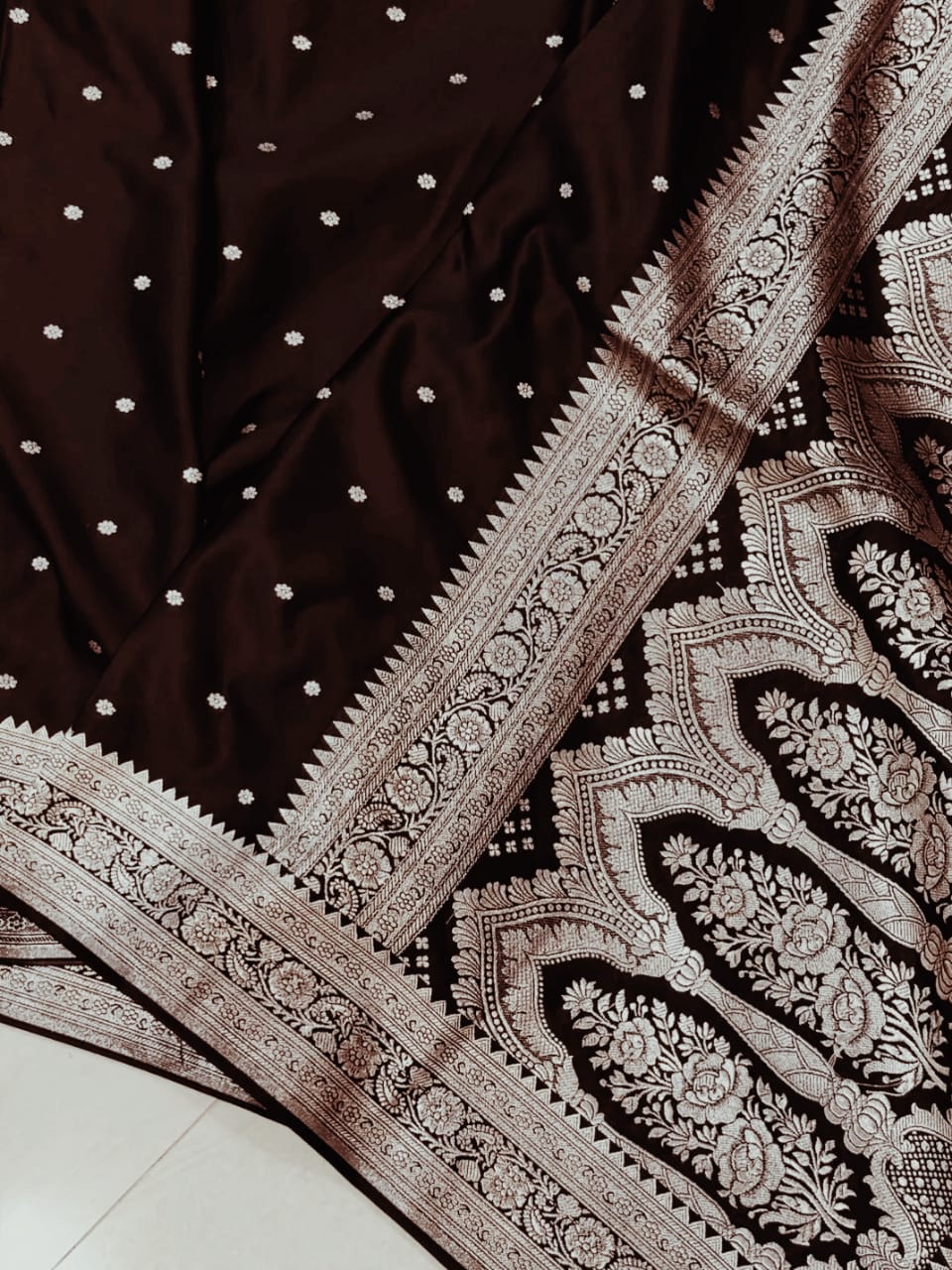 Dark Maroon Premium Mashru Katan Silk Banarasi Saree