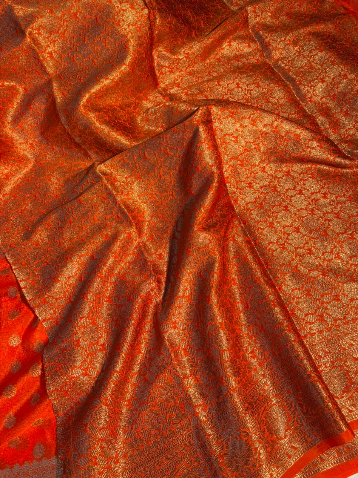 Orange Georgette Silk Zari Buti Banarasi Saree