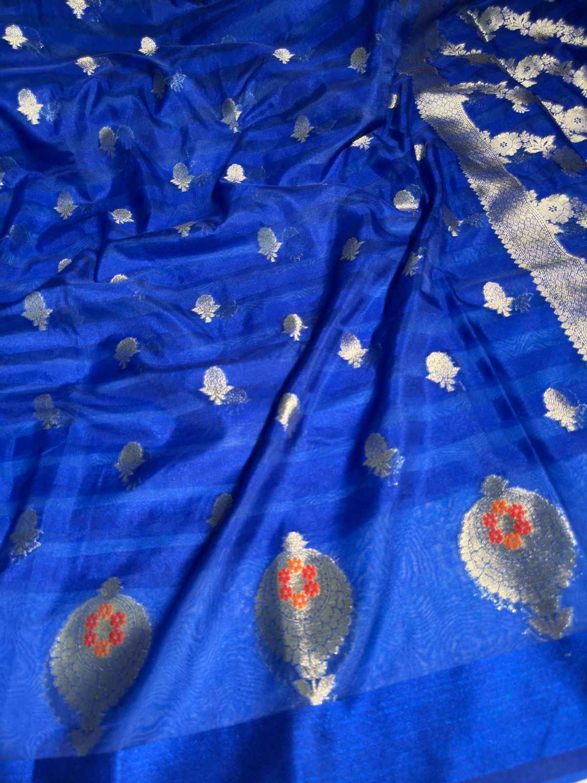 Royal Blue Handloom Inspired Meenakari Organza Banarasi Saree