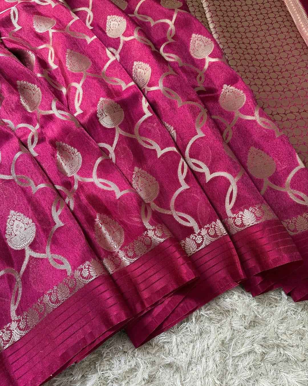 Rani Pink Bridal Tissue Silk Banarasi Saree with Floral Weave
