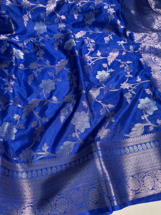 Royal Blue Chiniya Silk Saree with Premium Floral Jaal Weave
