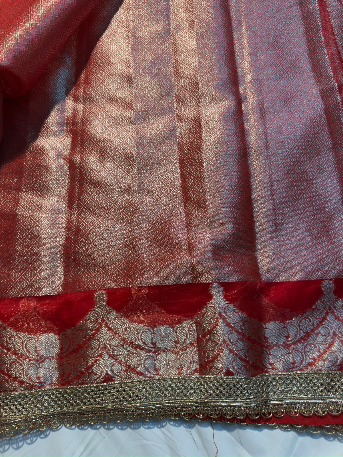 Beautiful Red Organza Silk Banarasi Saree with Premium Lace