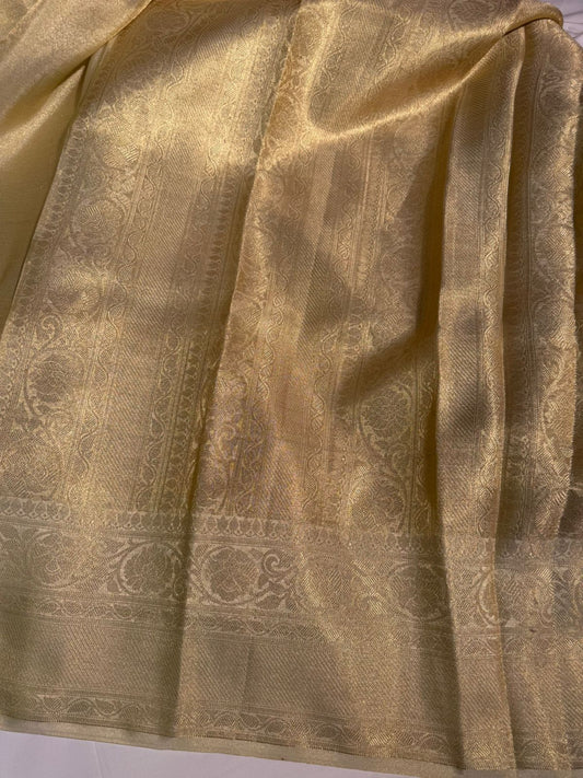 Premium Natural Ivory Shade Tissue Silk Saree with Zari Buti Weave