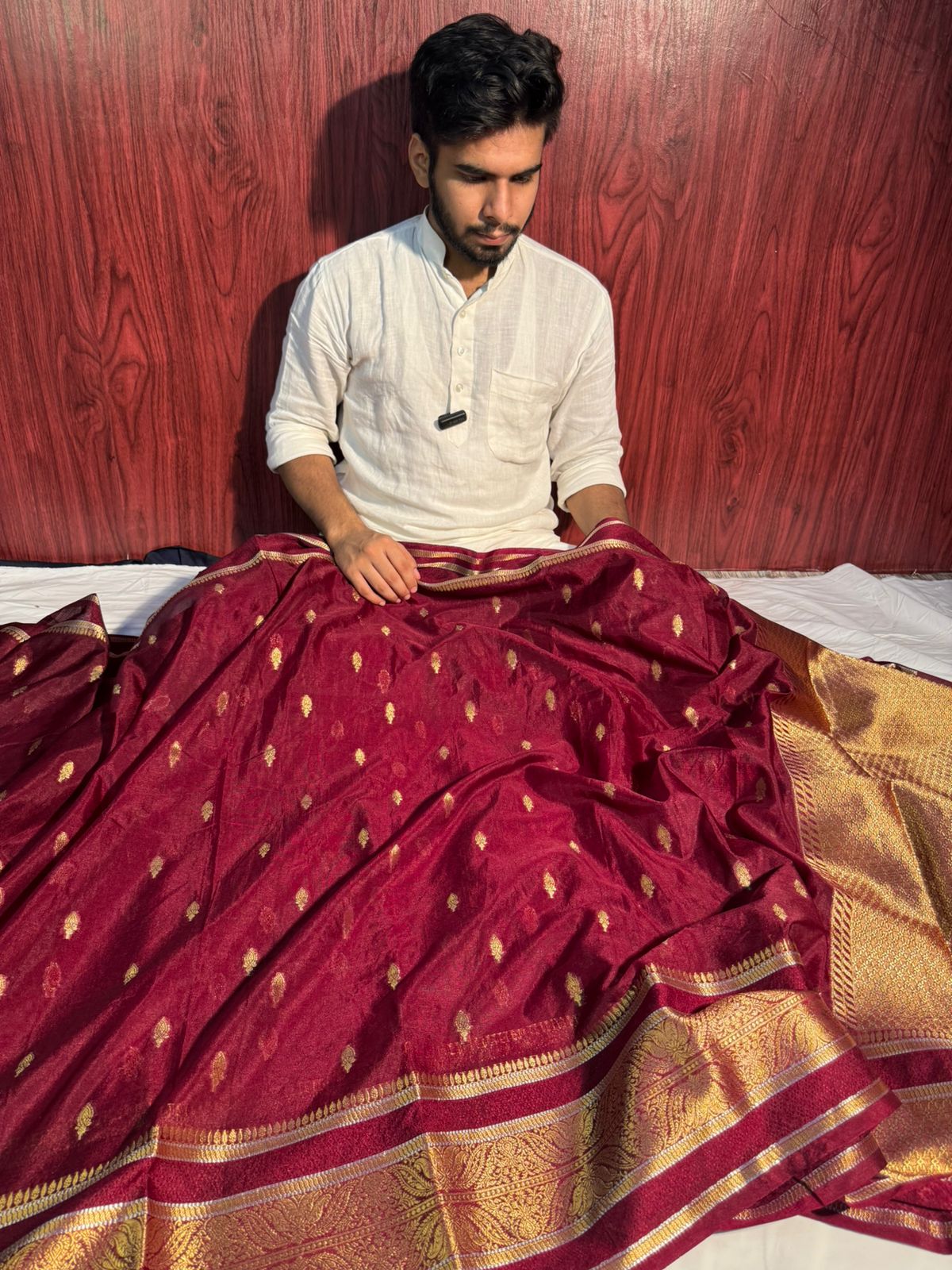 Dark Brown Premium Chiniya Silk Saree