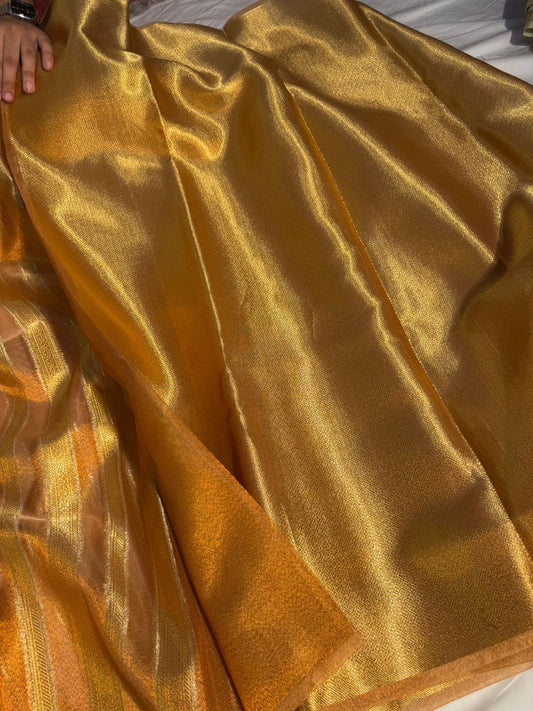 Metallic Orange Premium Tissue Silk Saree