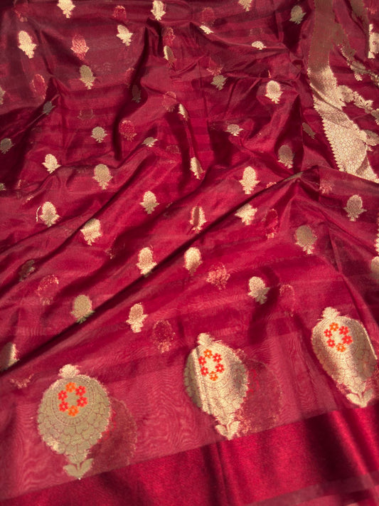 Maroon Handloom Inspired Meenakari Organza Silk Banarasi Saree