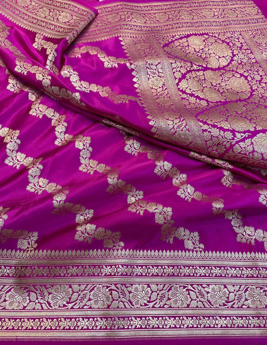 Rani Pink Premium Mashru Katan Silk Banarasi Saree