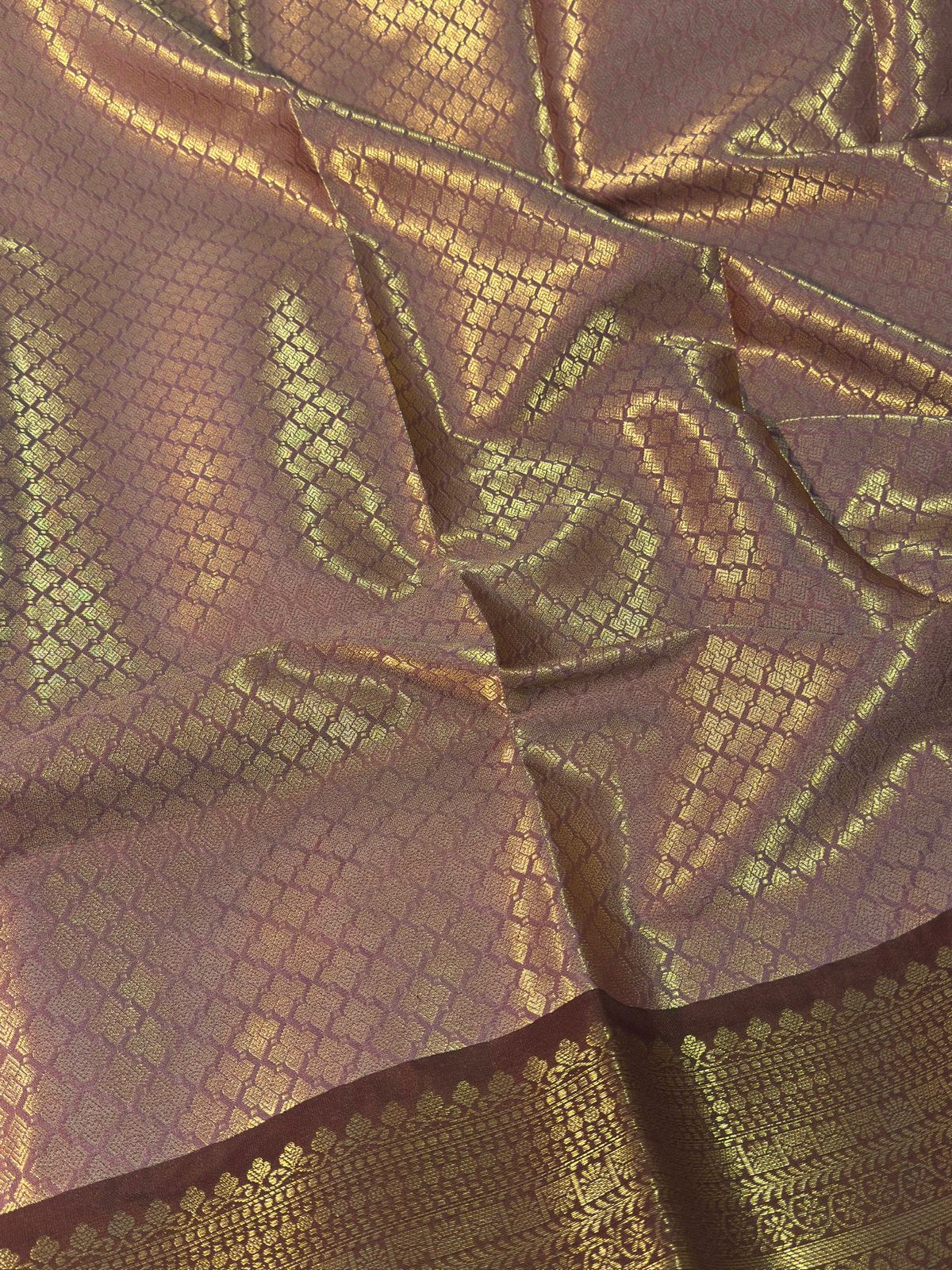 Pink with Brown Premium Kanjeevaram Tissue Silk Saree