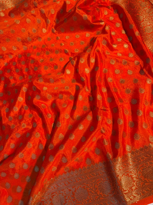 Orange Georgette Silk Zari Buti Banarasi Saree