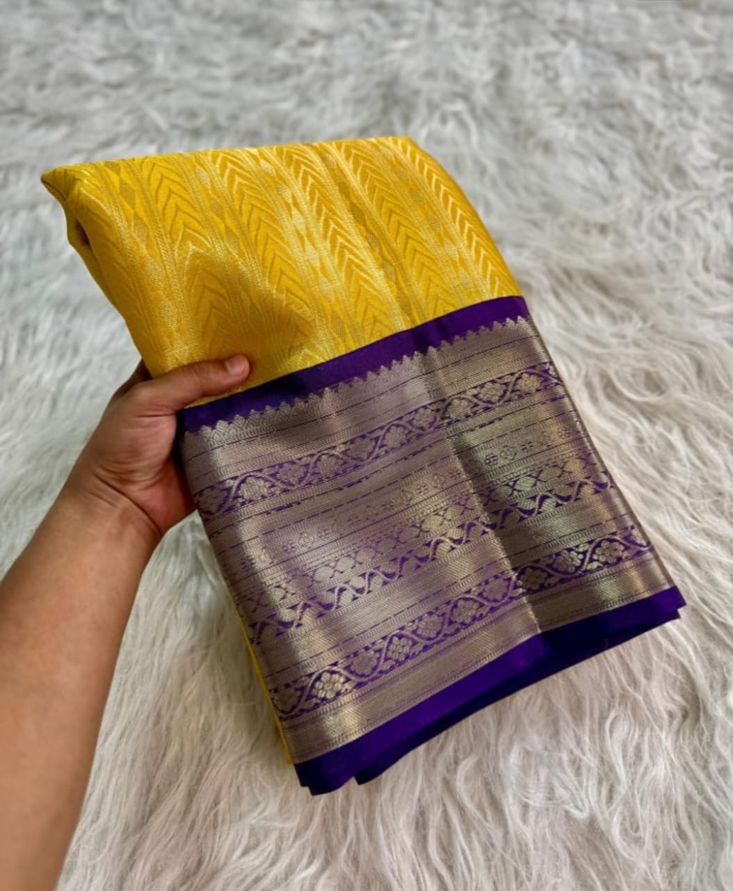 Yellow with Blue Banarasi Kanjeevaram Tissue Silk Saree