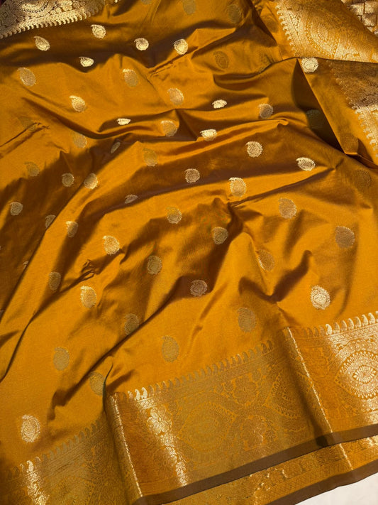 Mustard Premium Chiniya Katan Silk Saree