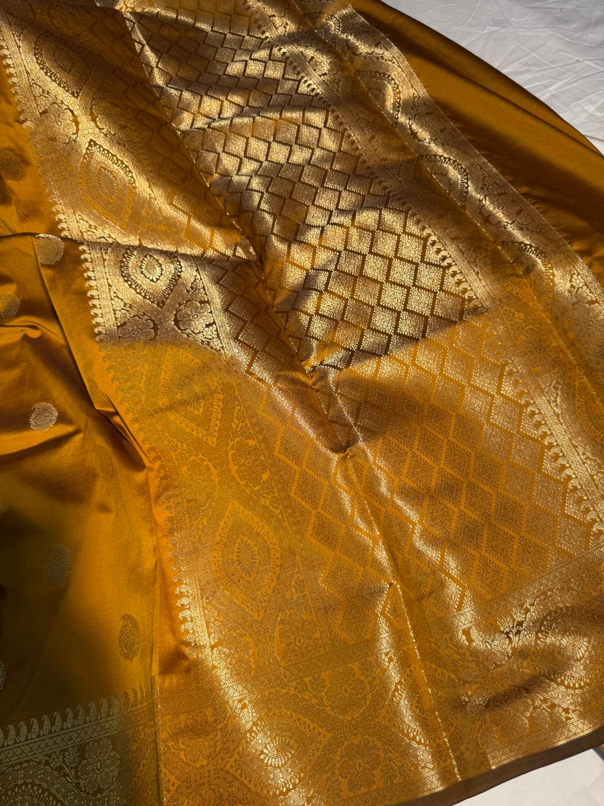 Mustard Premium Chiniya Katan Silk Saree