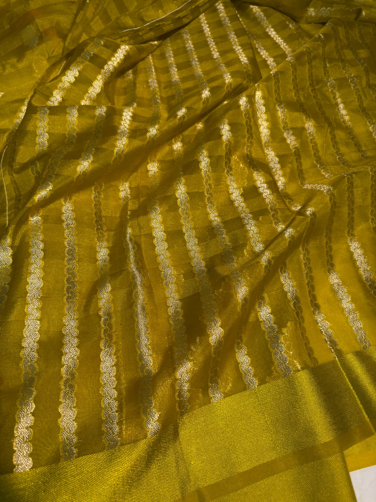Handloom Inspired Meenakari Organza Silk Saree in Mustard Shade
