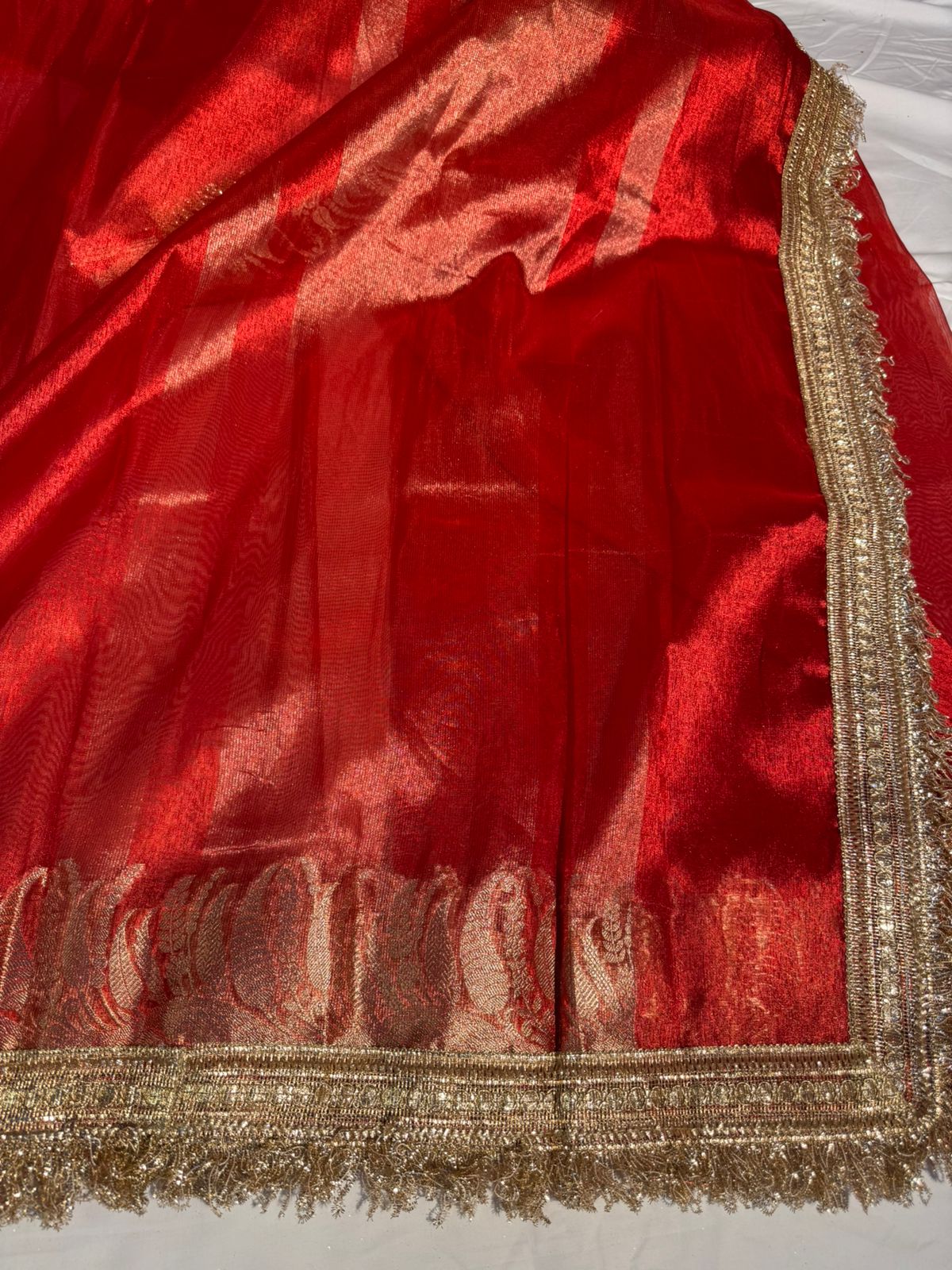 Bridal Red Maharani Tissue Silk Banarasi Saree with Premium Lace Work