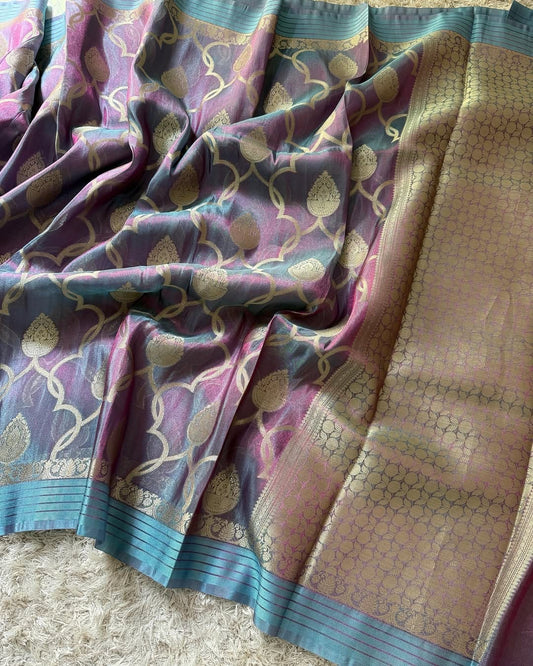 Dual Shaded Skyblue Traditional Banarasi Tissue Silk Saree