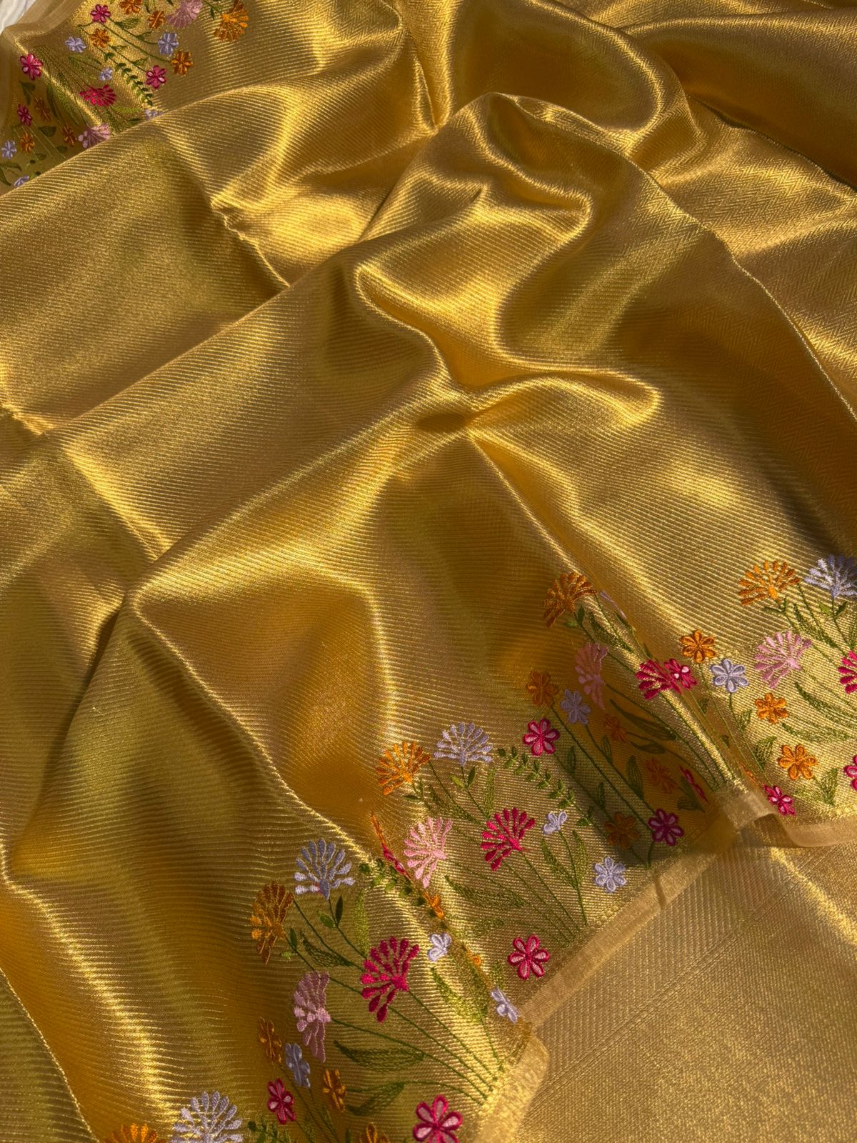 Premium Banarasi Tissue Silk Designer Saree with Multi Floral Embroidery