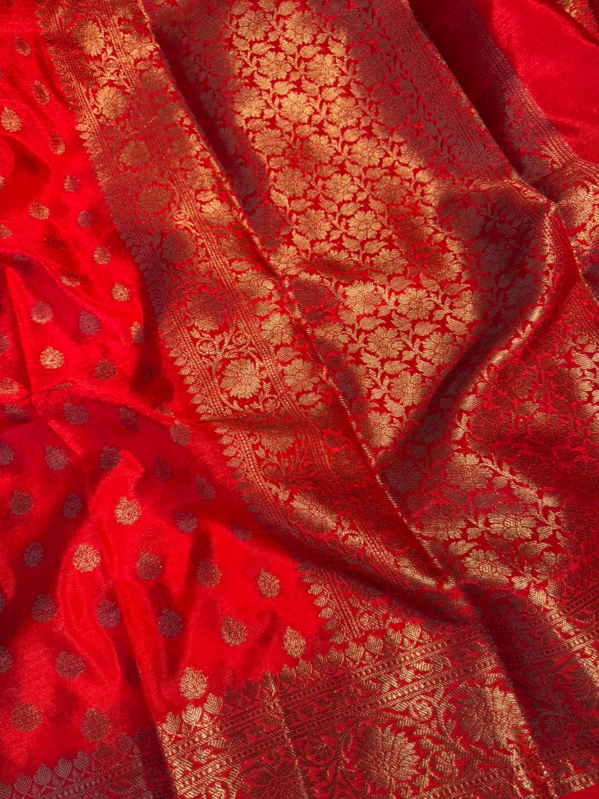 Red Premium Georgette Silk Banarasi with Zari Buti Weave