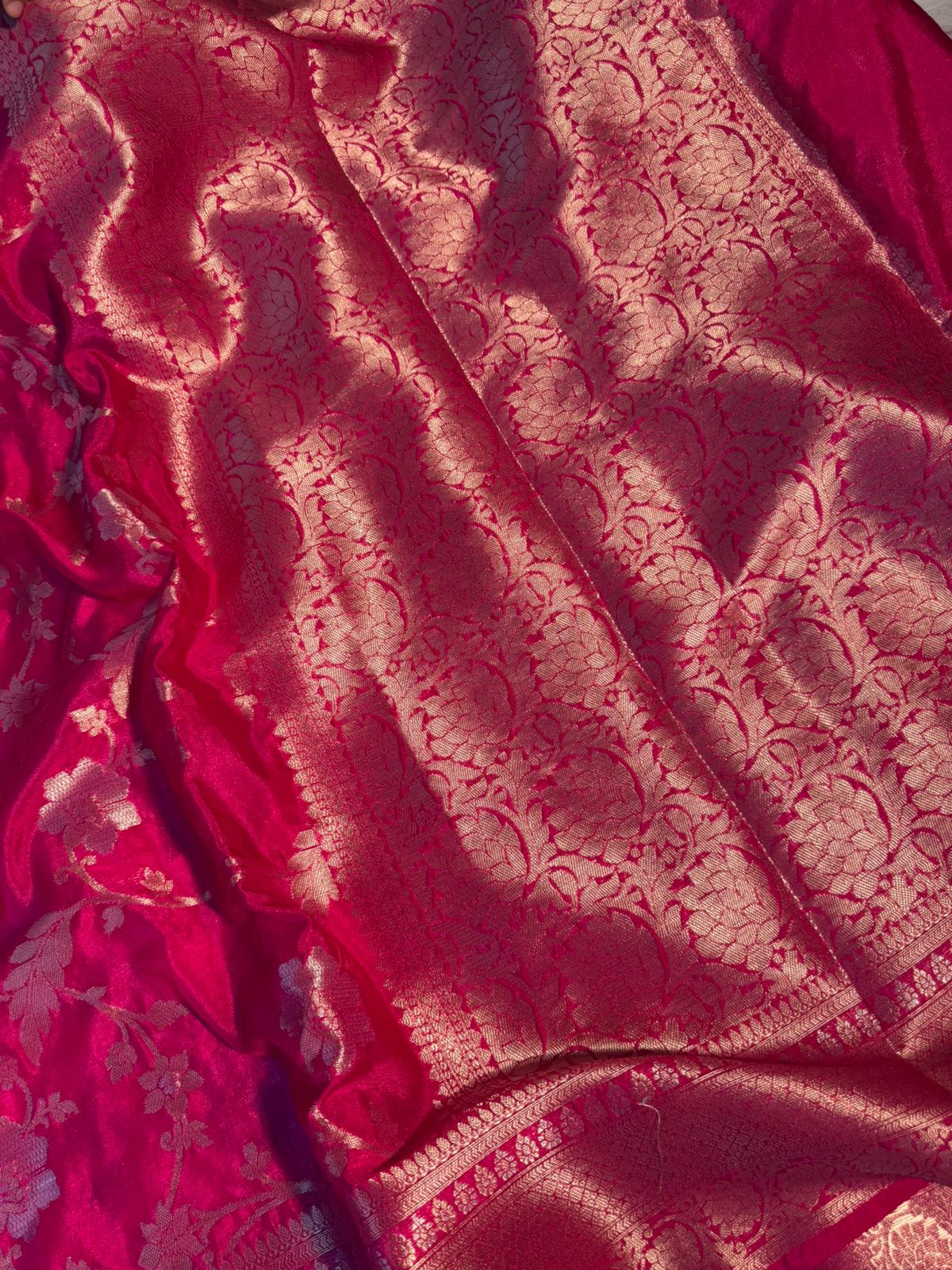 Rani Pink Chiniya Silk Floral Weave Banarasi Saree