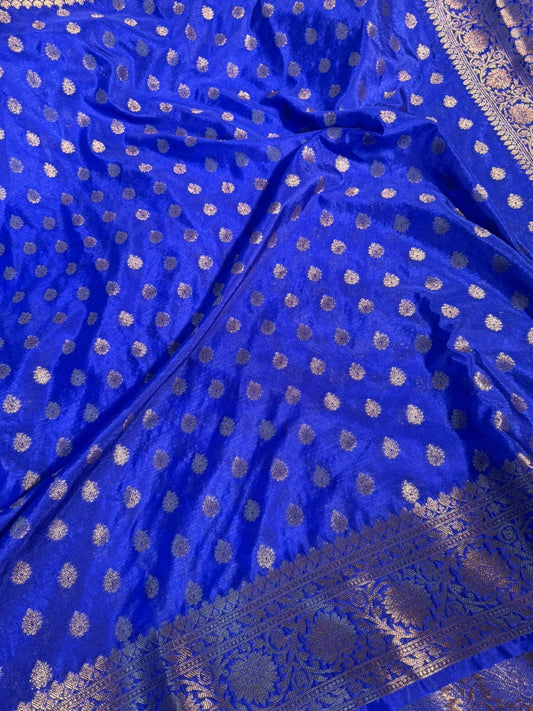 Royal Blue Premium Chiniya Silk Zari Buti Weave Banarasi Saree