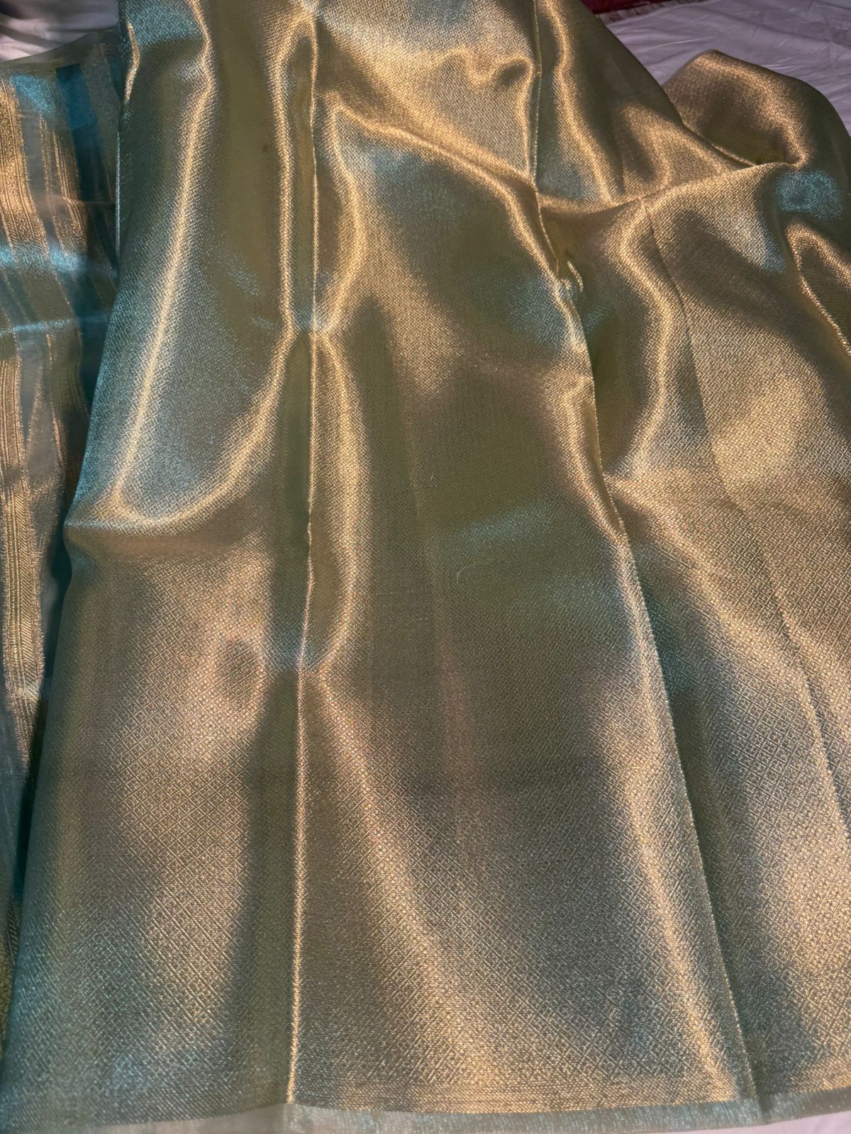 Metallic Blue Handloom Inspired Tissue Silk Designer Saree