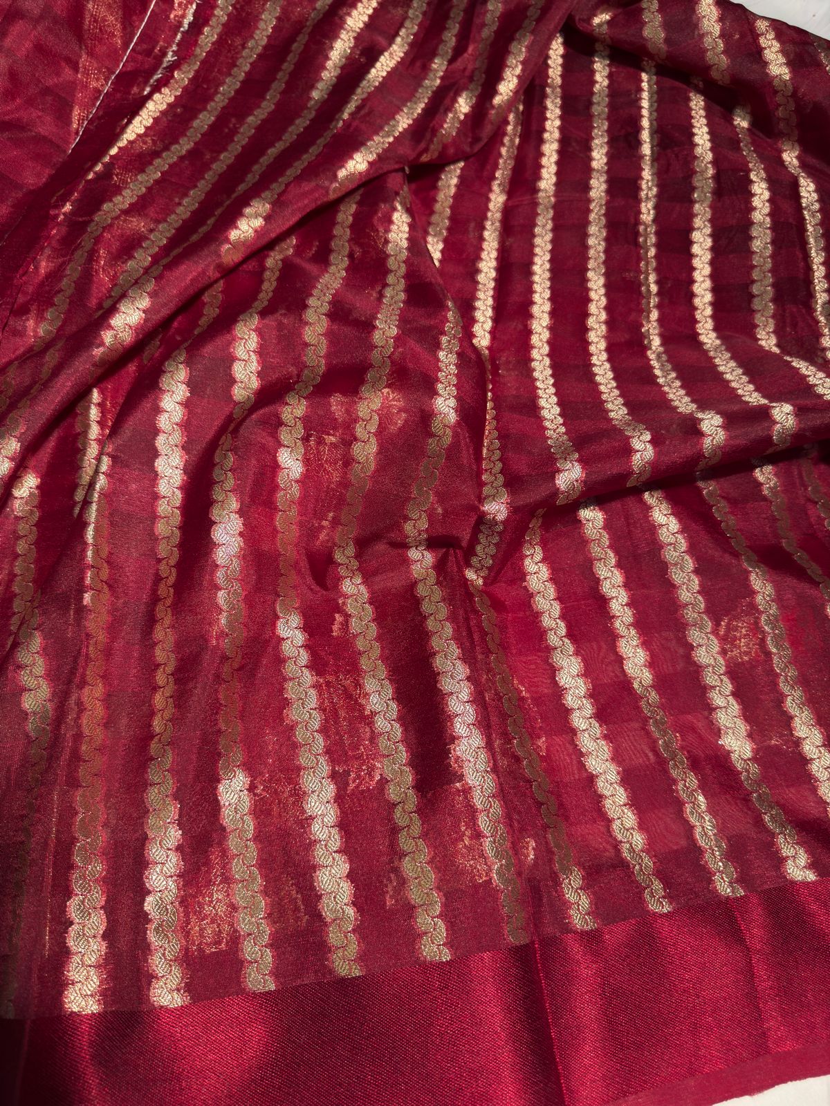 Maroon Handloom Inspired Meenakari Organza Silk Banarasi Saree