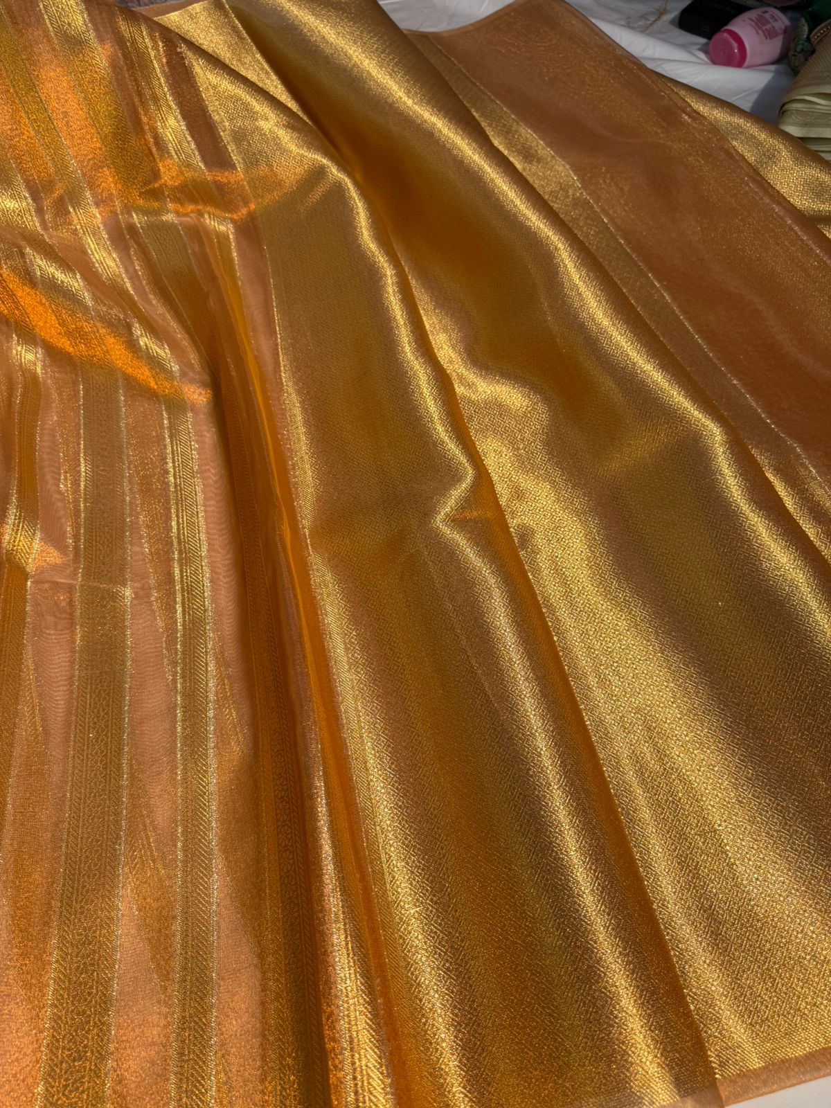 Metallic Orange Premium Tissue Silk Saree