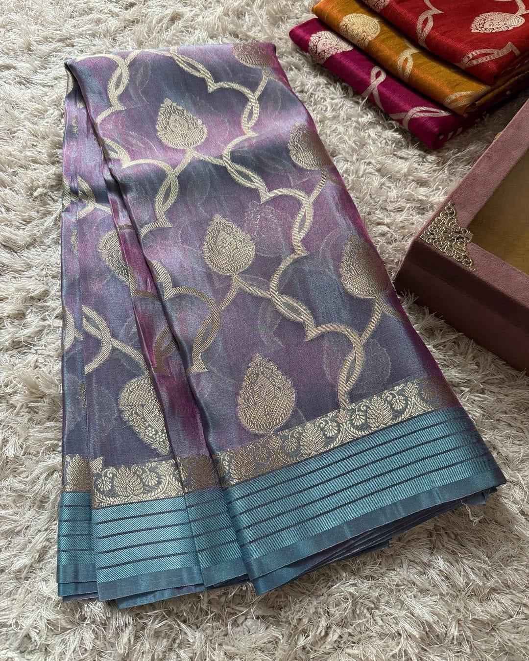 Dual Shaded Skyblue Traditional Banarasi Tissue Silk Saree