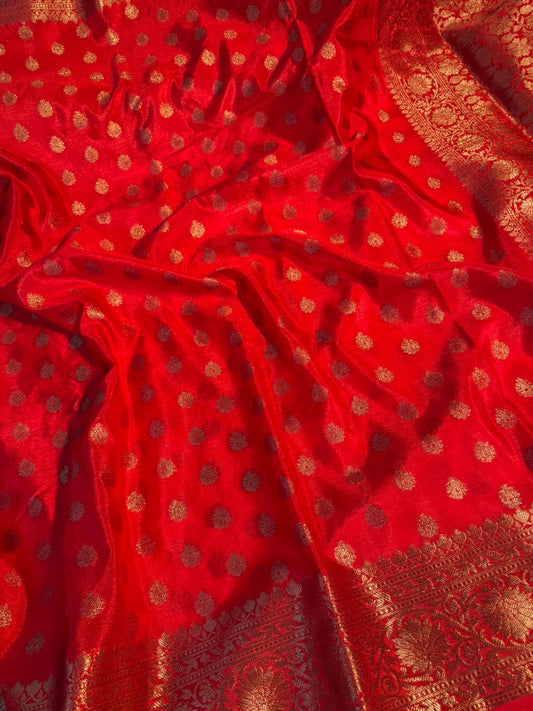 Red Premium Georgette Silk Banarasi with Zari Buti Weave