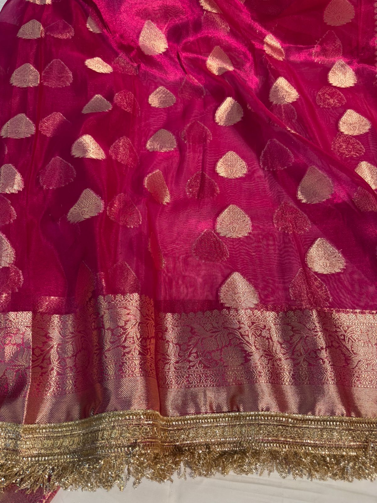 Rani Pink Maharani Tissue Silk Saree with Premium Lace Work