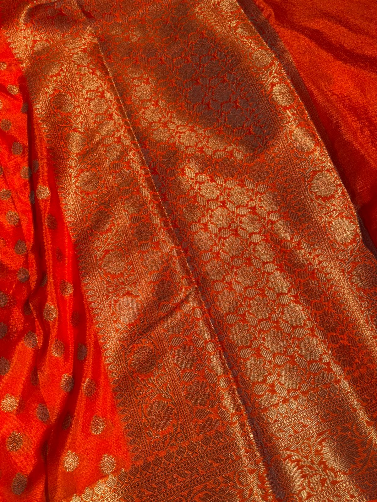 Orange Georgette Silk Zari Buti Banarasi Saree