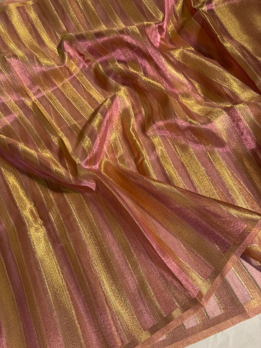 Metallic Pink Premium Banarasi Tissue Silk Saree