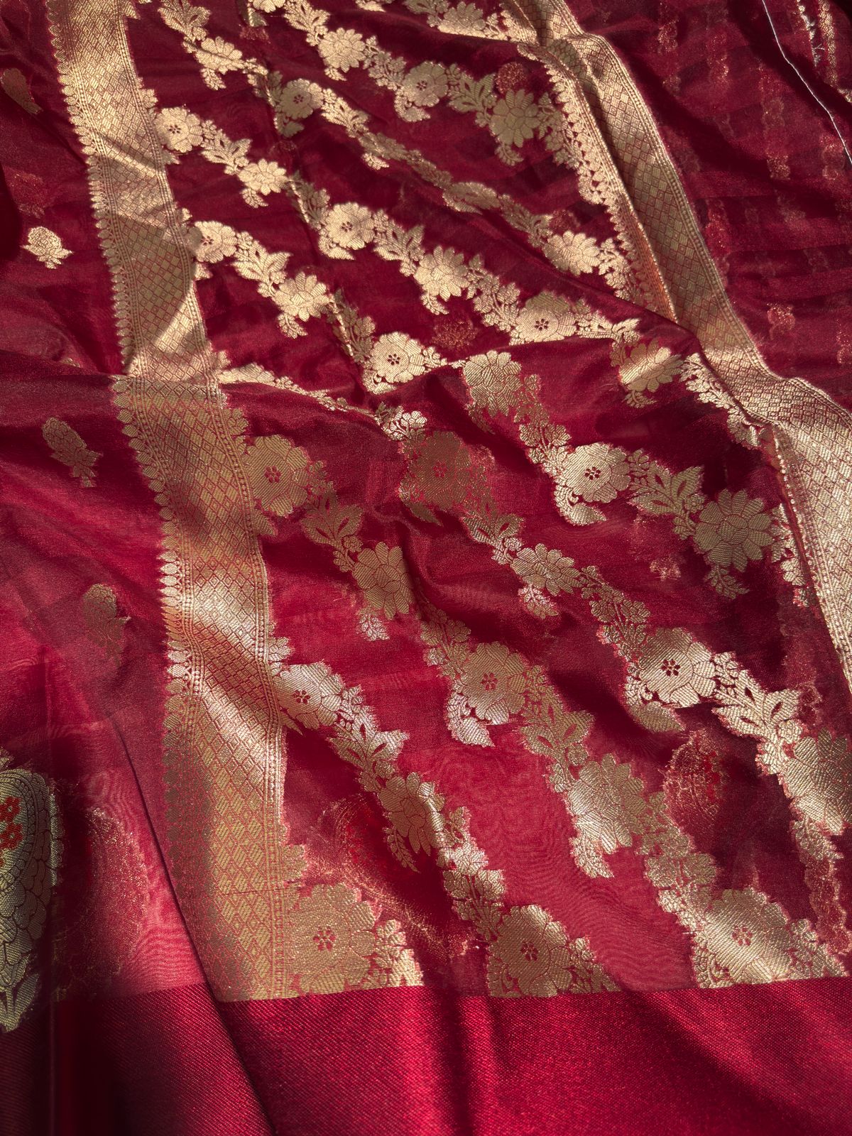 Maroon Handloom Inspired Meenakari Organza Silk Banarasi Saree