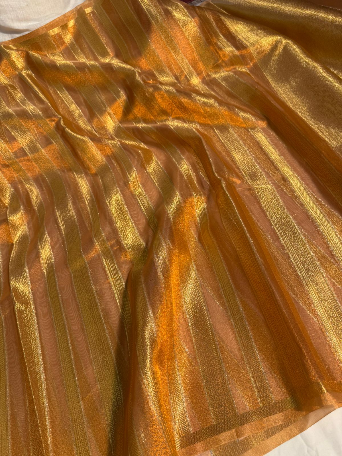 Metallic Orange Premium Tissue Silk Saree