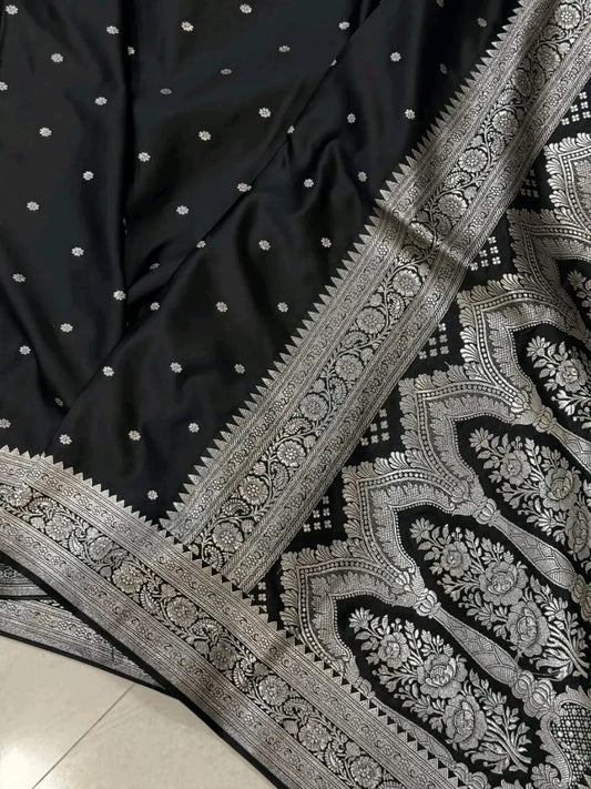 Black Premium Mashru Katan Silk Banarasi Saree