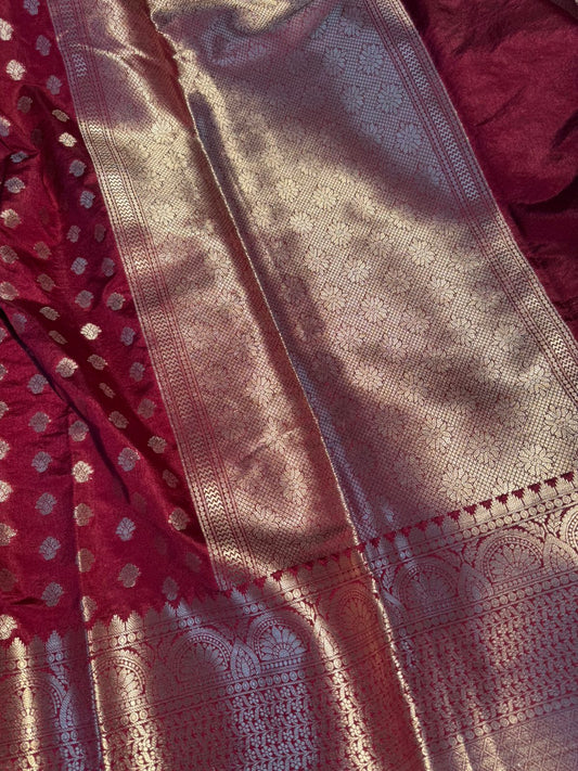 Maroon Premium Chiniya Silk Zari Buti Weave Banarasi Saree