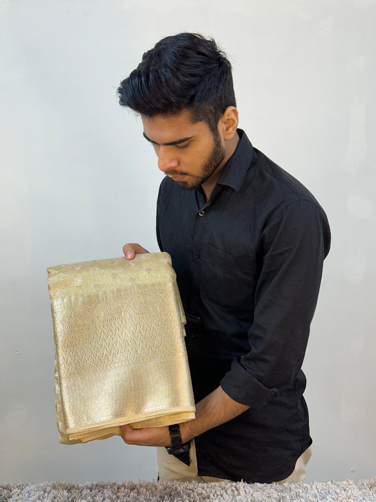 Celebrity Inspired Allover Gold Zari Bridal Kanjeevaram Tissue Banarasi Saree