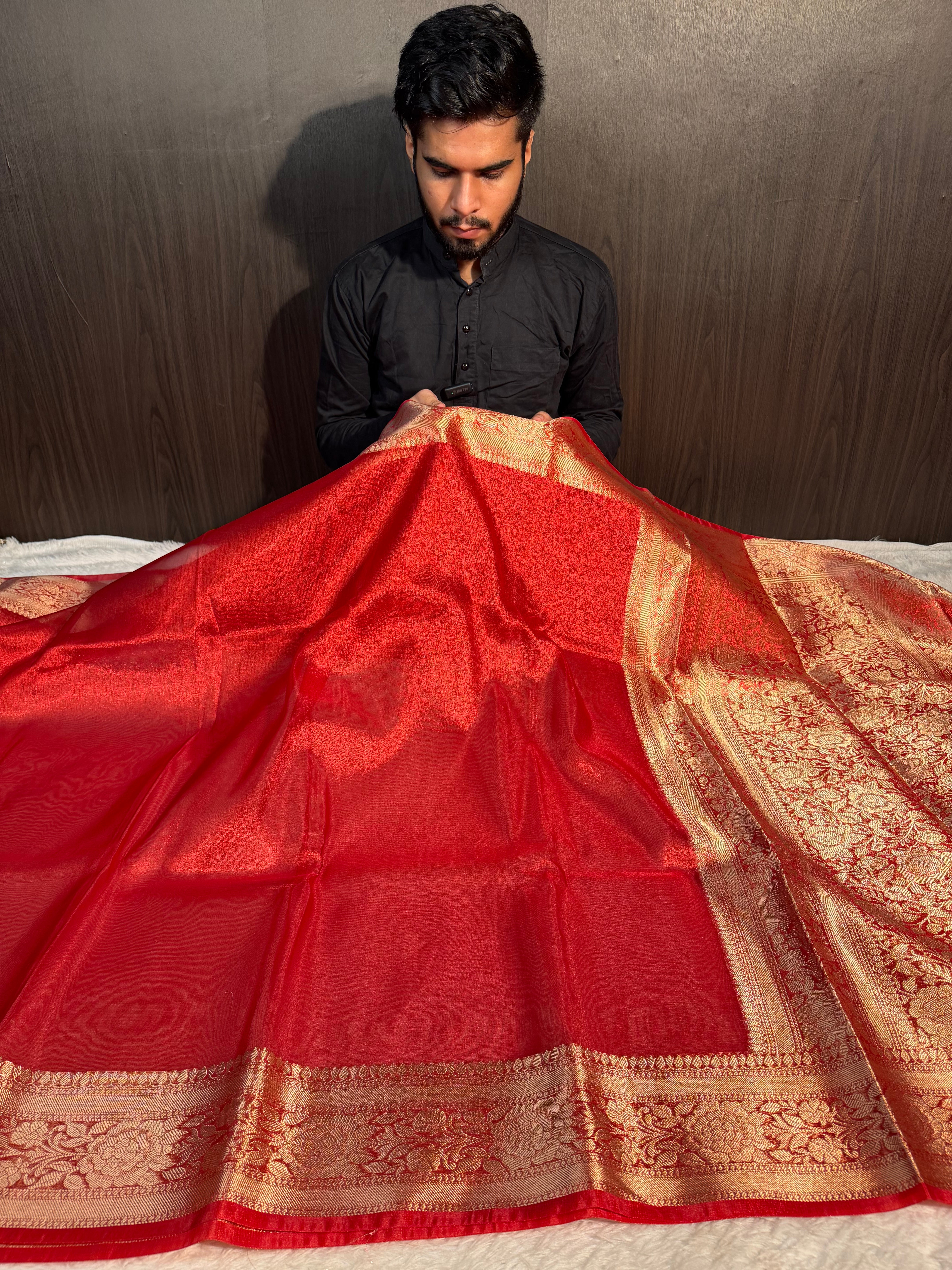 Metallic Red Premium Tissue Silk Banarasi Saree