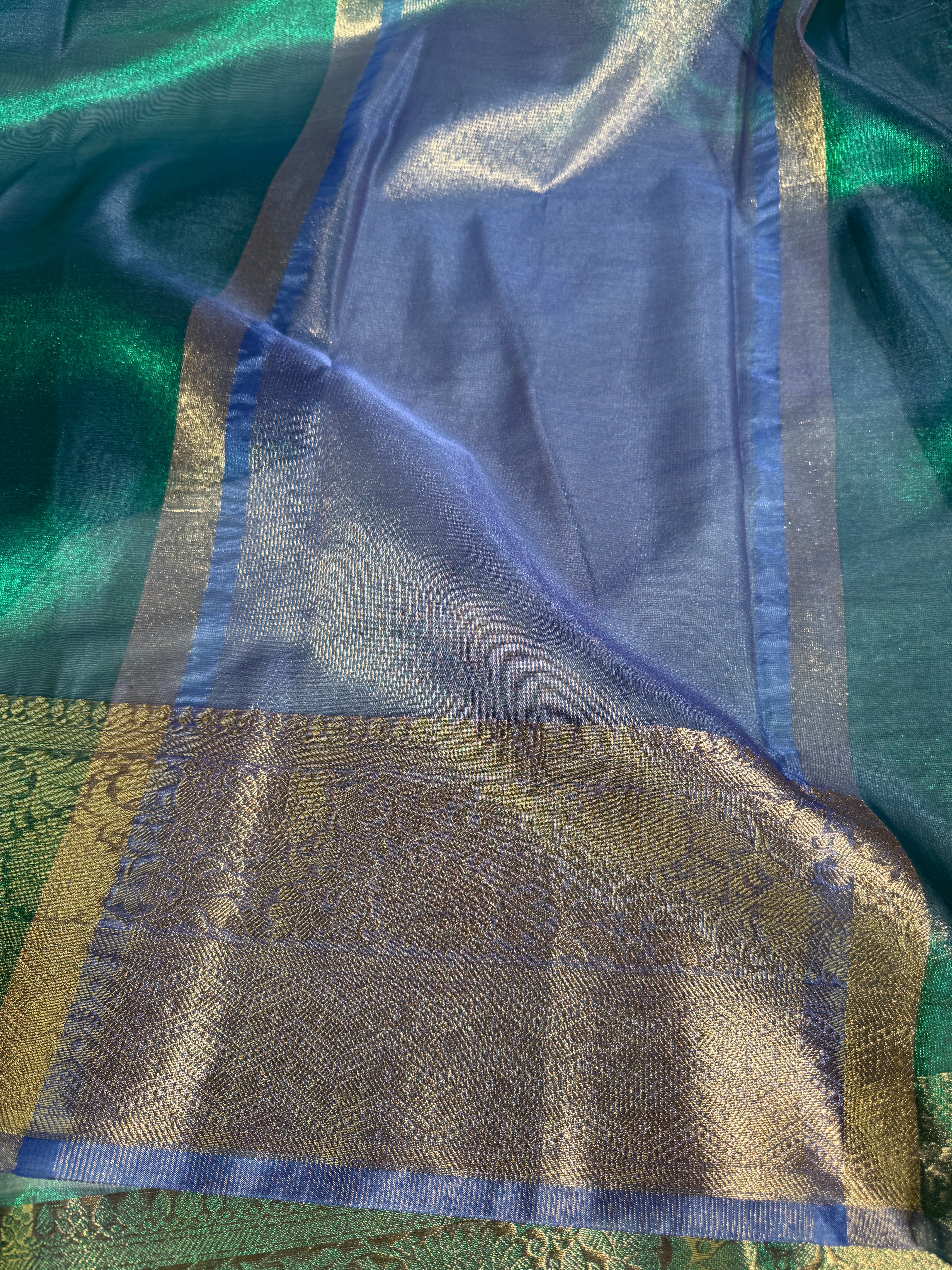 Sapphire Green Premium Tissue Silk Banarasi Saree